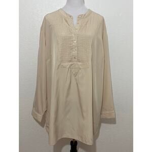 Roaman's Size 32W Light Brown Tan Tuxedo Front Tunic/Blouse Long Sleeve Casual